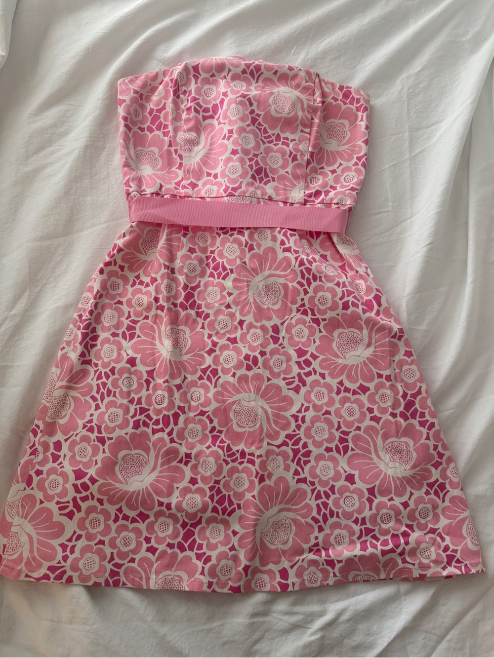 Vintage Lilly Pulitzer Pink Floral Strapless A-Line Dress